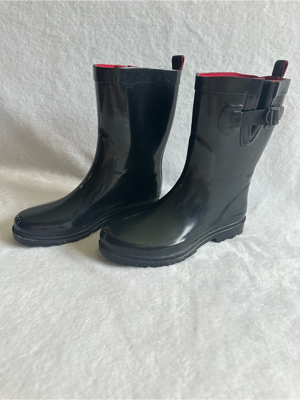 Womens Capelli Black Rubber Lined Rain Boots Size 9 Waterproof